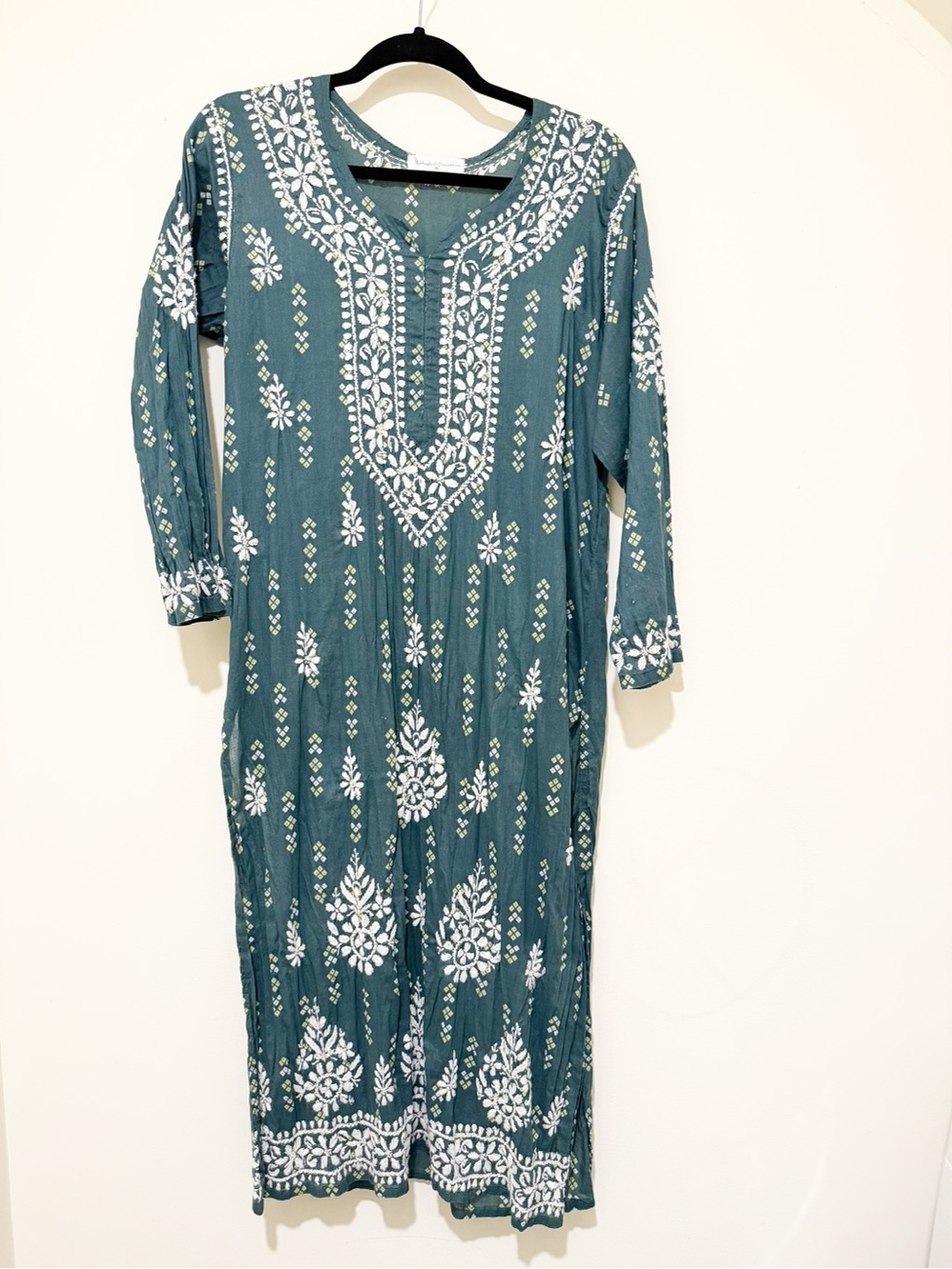 Embroidered Teal Long Sleeve Tunic Dress
